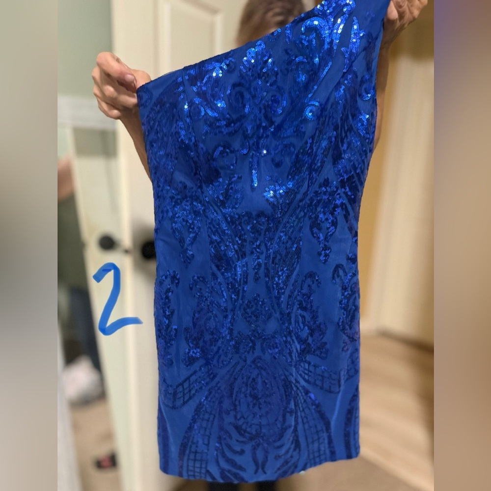 Blue Sequin Strapless Dress